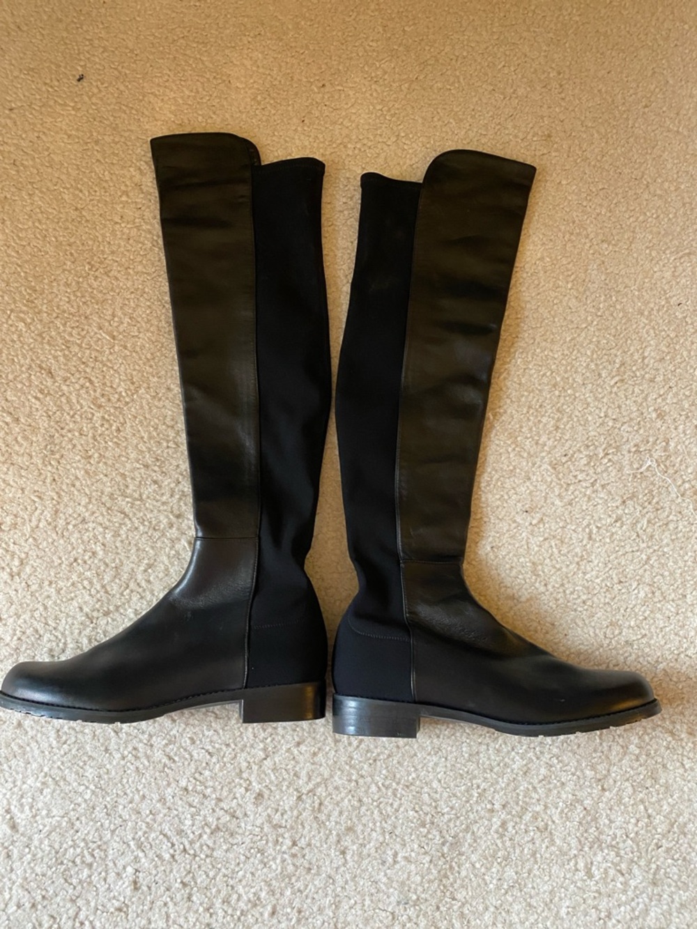 Stuart Weitzman classic boots in leather / stretch fabric, size 10